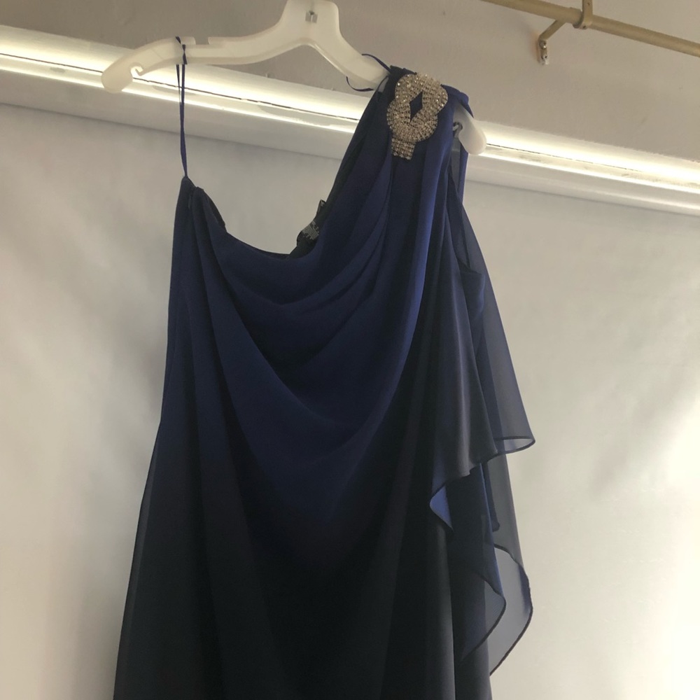 Blue ombre evening one-shouldered evening dress